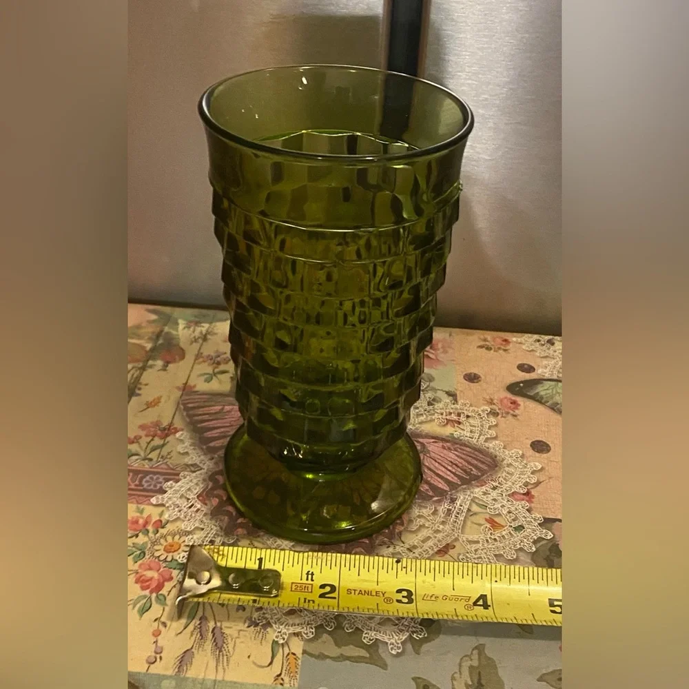 Single 70's VTG Green Indiana Whitehall Cubist Ice Tea Water Glasses 6
